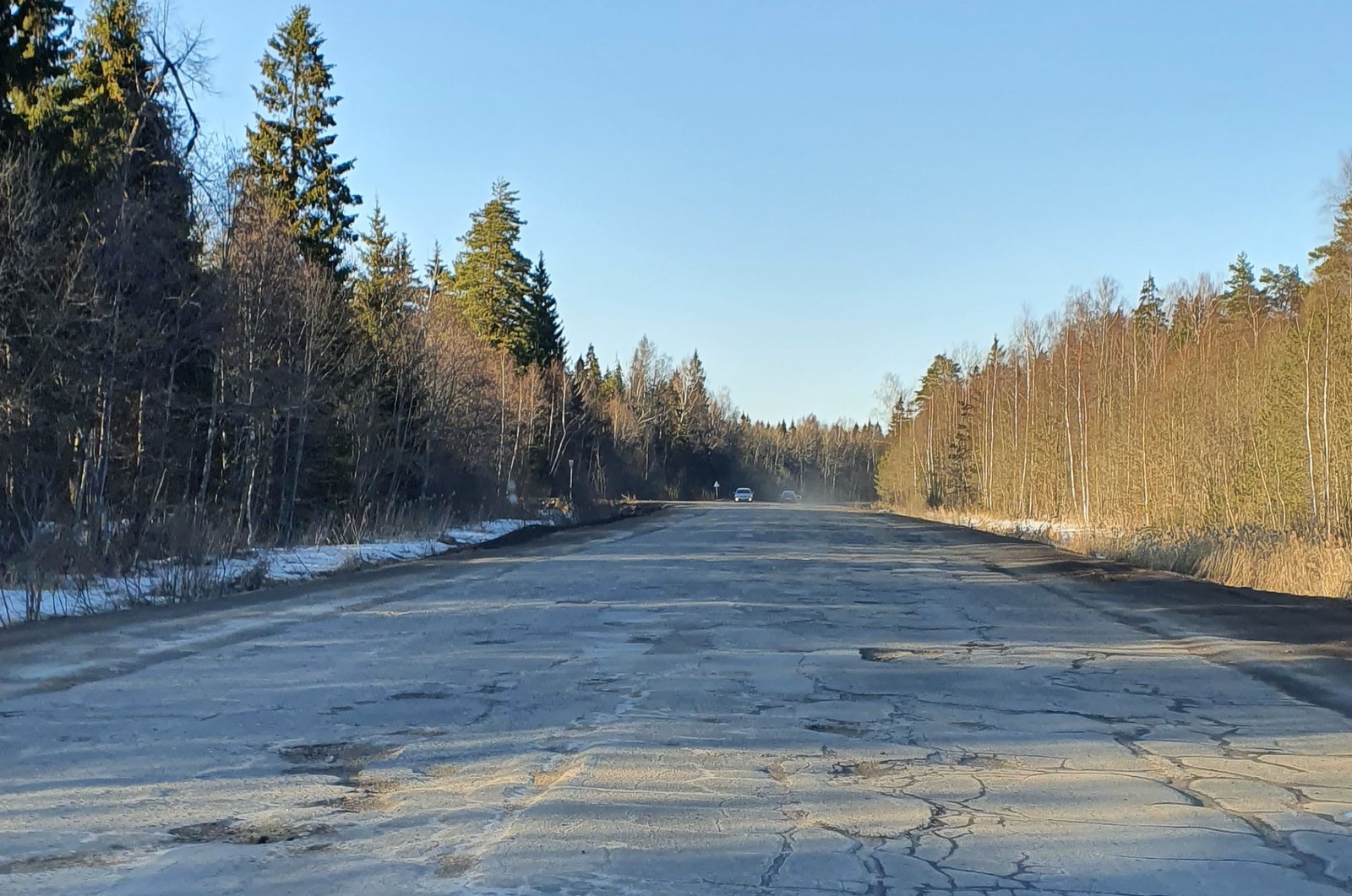 Фото сломанной автодороги в лесу